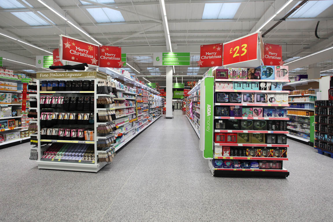 Acrylicon resin flooring in a supermarket aisle