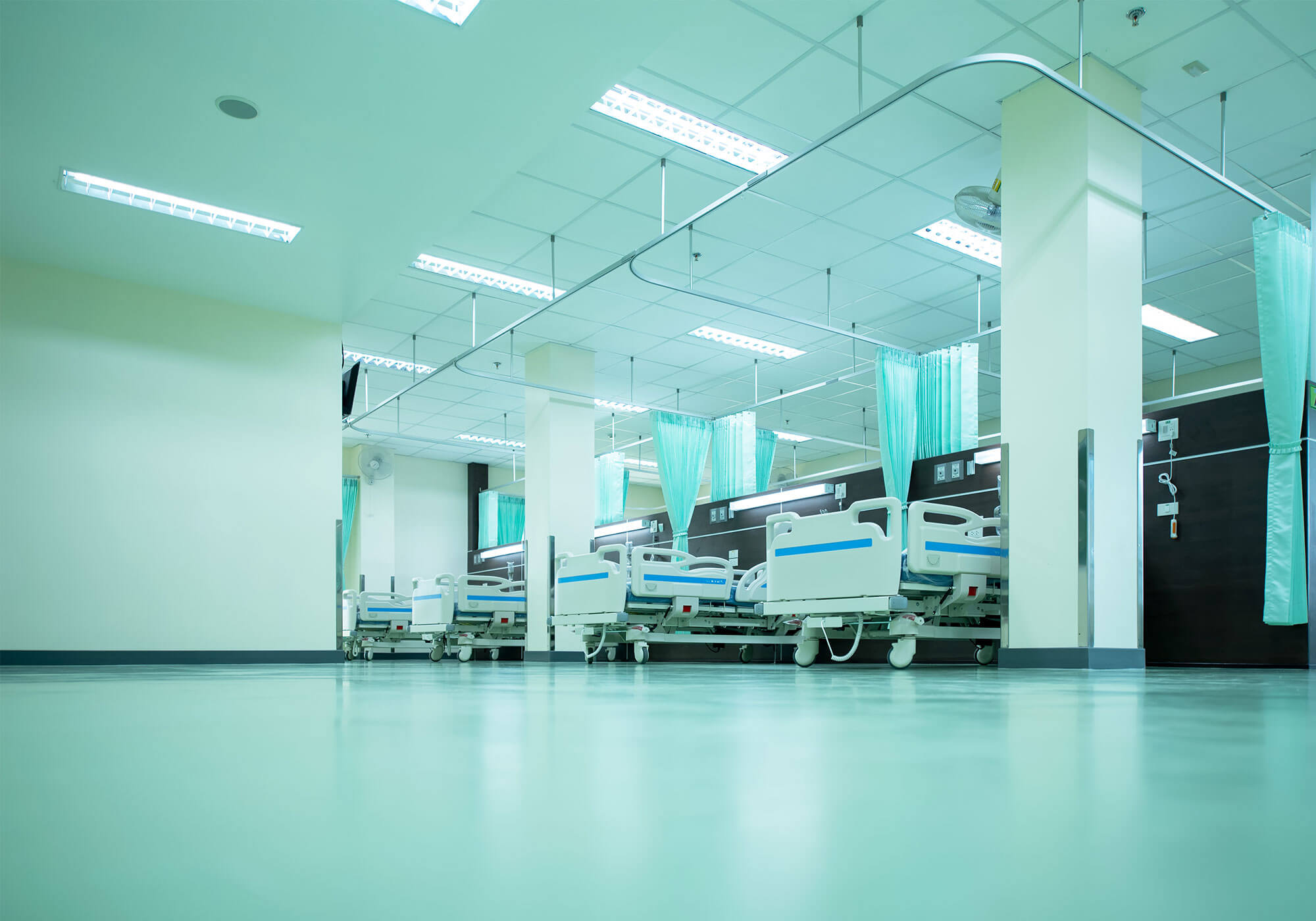 Beds in a hospital ward