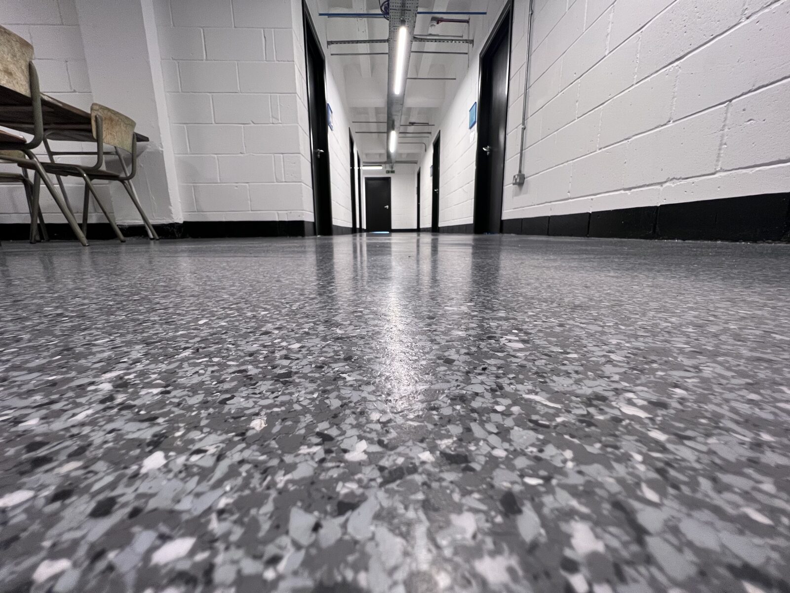 Acrylicon Flake System flooring in a corridor at Workspace&rsquo;s Biscuit Factory